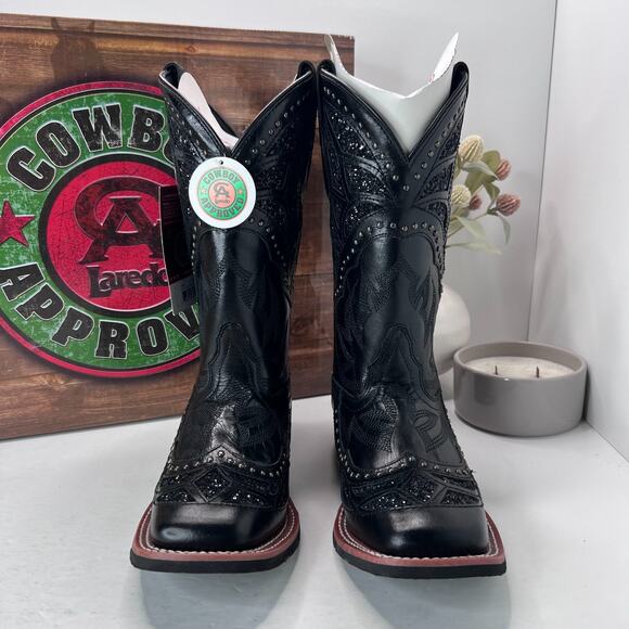 Laredo Eternity Studded Glitter Square Toe Cowboy Boot Black 5970 Women 7.5 NWB - Picture 6 of 11